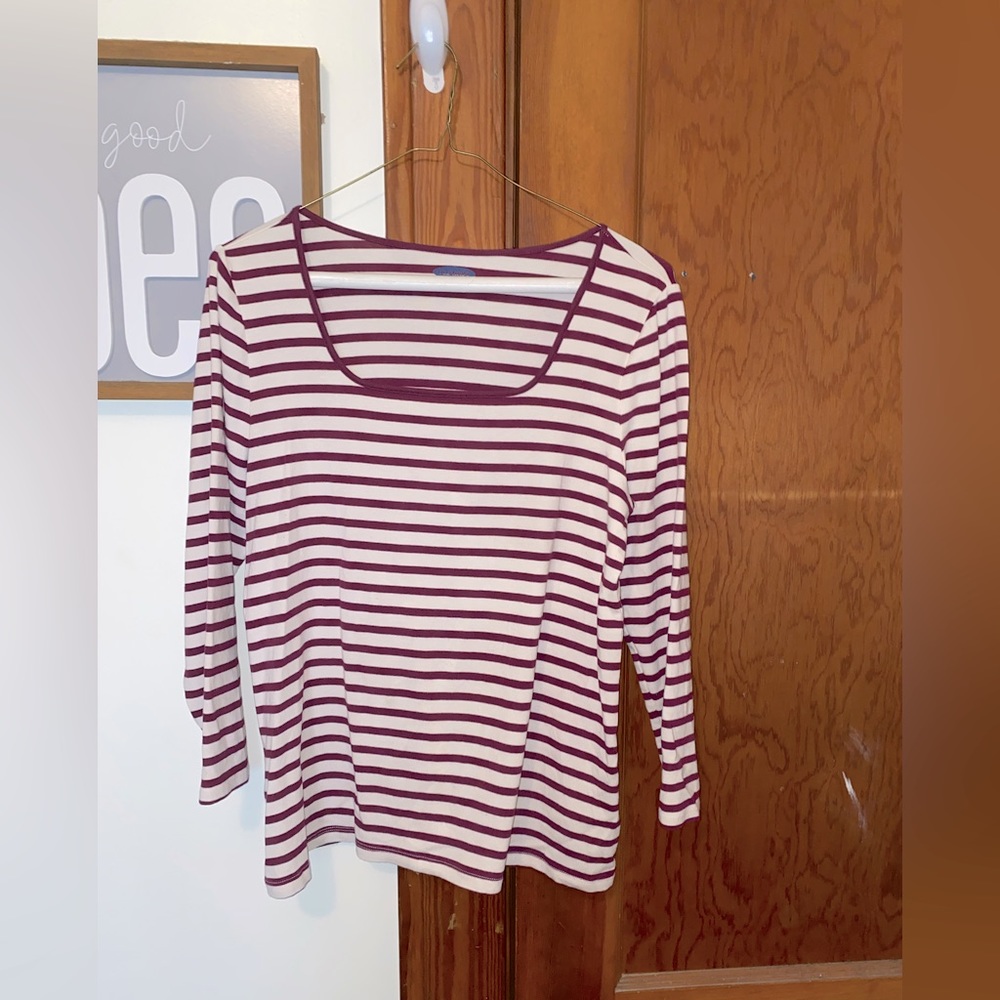 Wine and white striped shirt